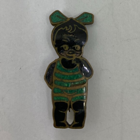 Vtg 1930s RARE CZECHO enamel African girl baby tiny brooch - Picture 1 of 2